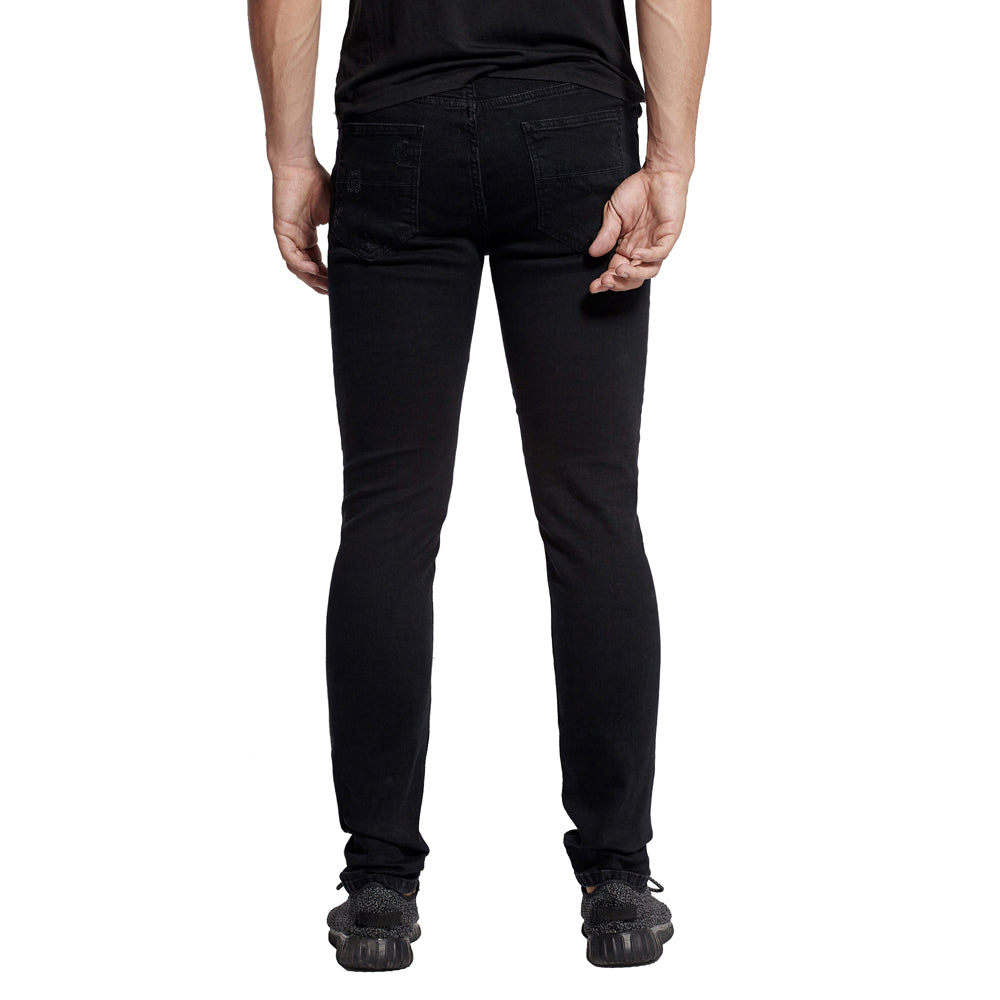 Black Skinny Jeans with Faux Leather Ribbed Knee