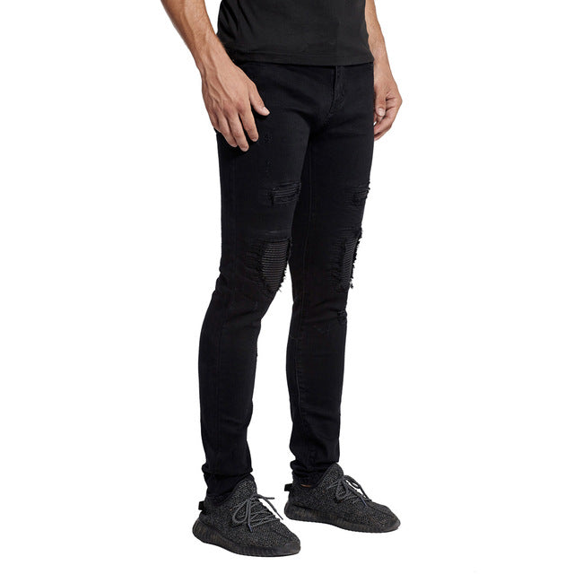 Black Skinny Jeans with Faux Leather Ribbed Knee