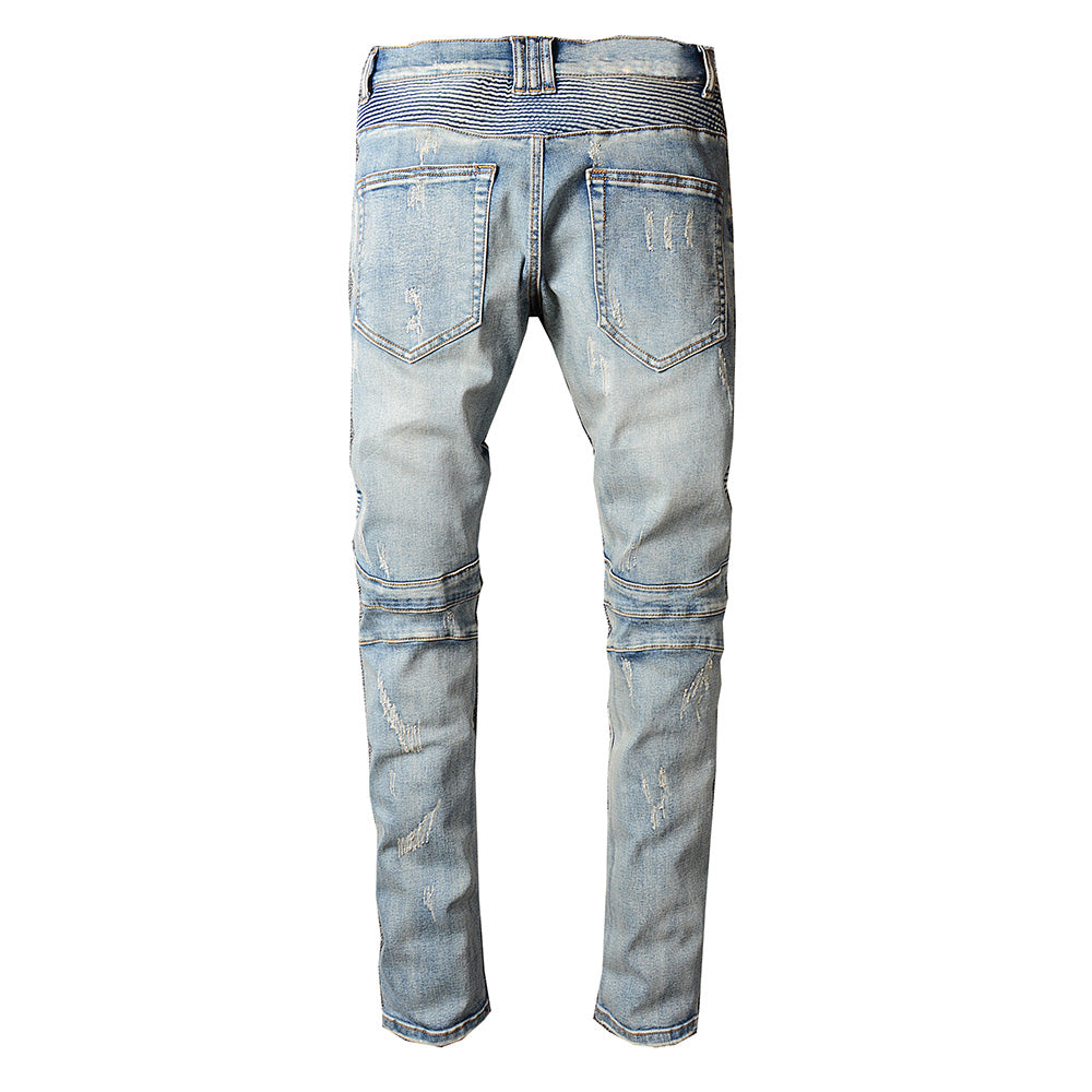 Legend London Light Blue Ripped Biker Jeans Light Blue
