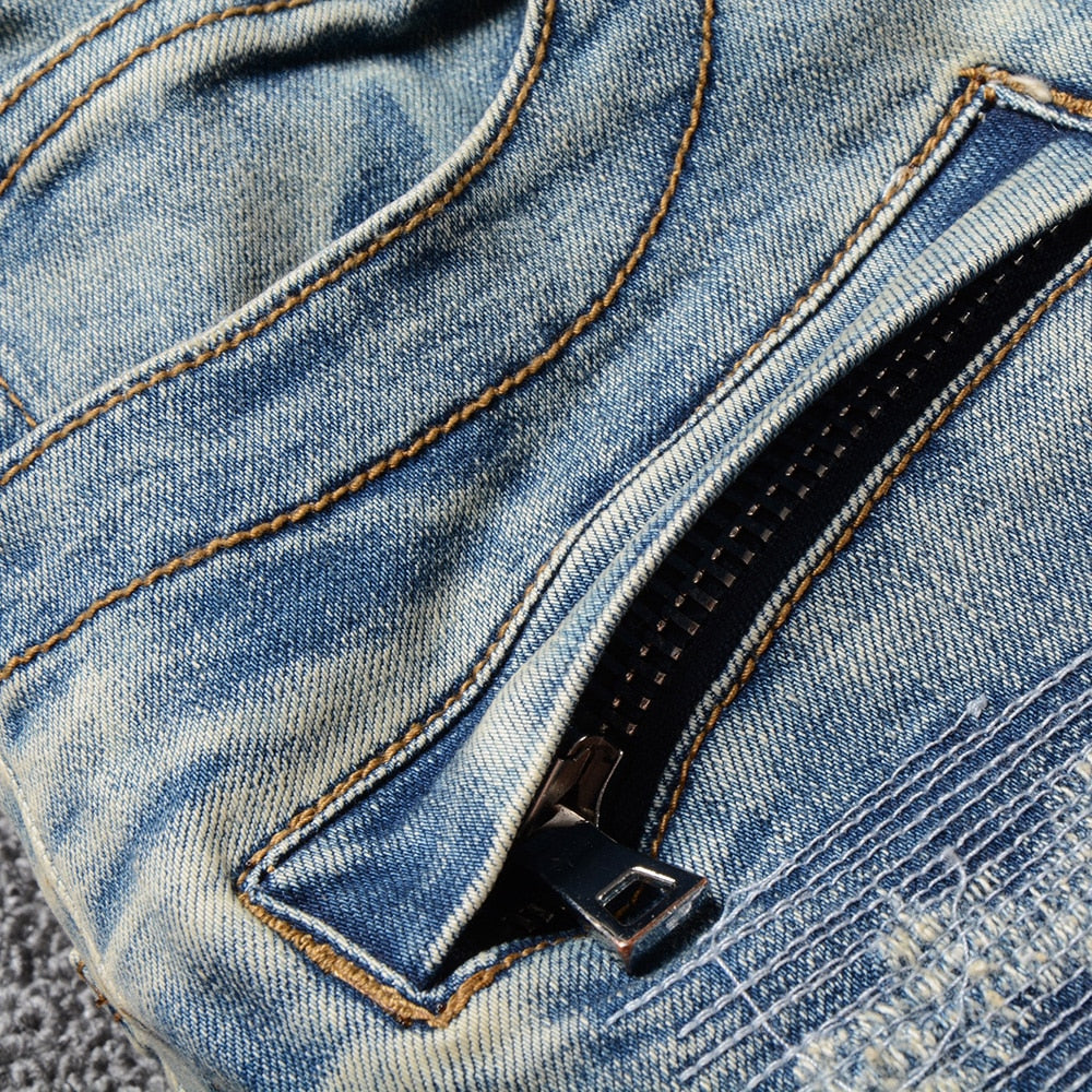 Light Blue Distressed Biker Jeans - Taelor Boutique