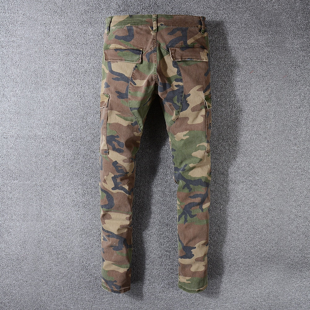 Camo Faux Leather Patchwork Ripped Jeans – Taelor Boutique