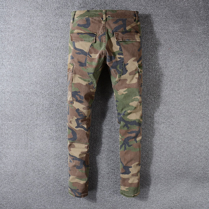 Camo Faux Leather Patchwork Ripped Jeans - Taelor Boutique