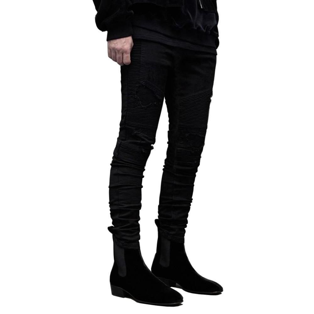 Mens Skinny Ripped Black Biker Jeans