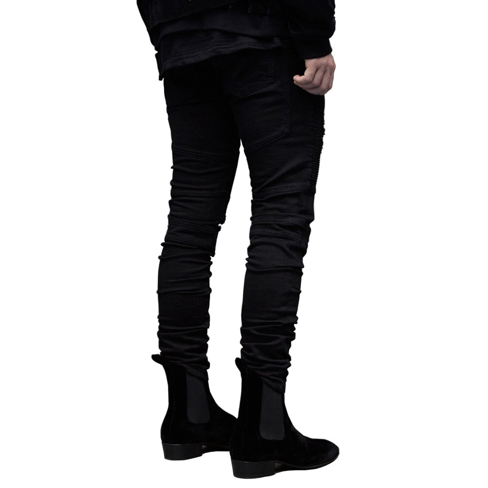 Mens Skinny Ripped Black Biker Jeans