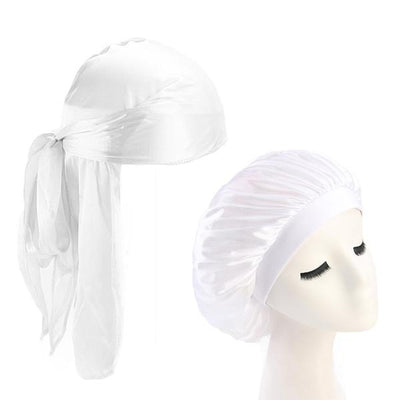 White Silk Durag & Wide Band Bonnet Set - Taelor Boutique