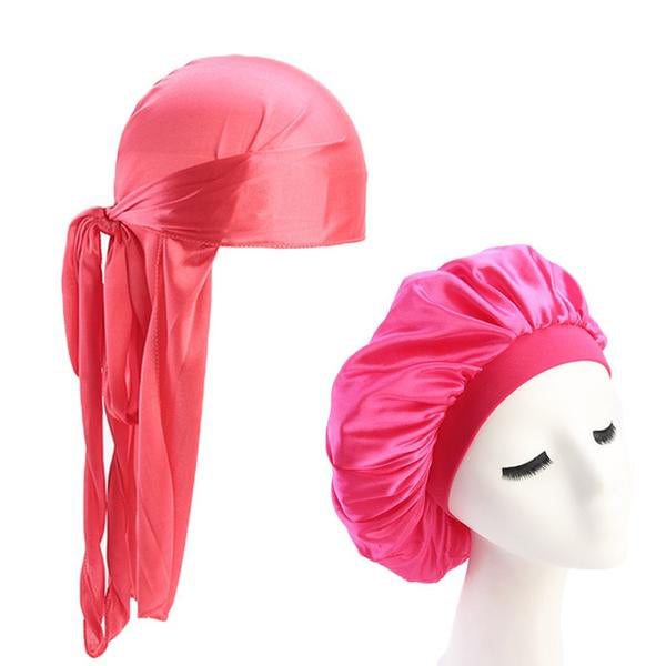 Hot Pink Silk Durag & Wide Band Bonnet Set
