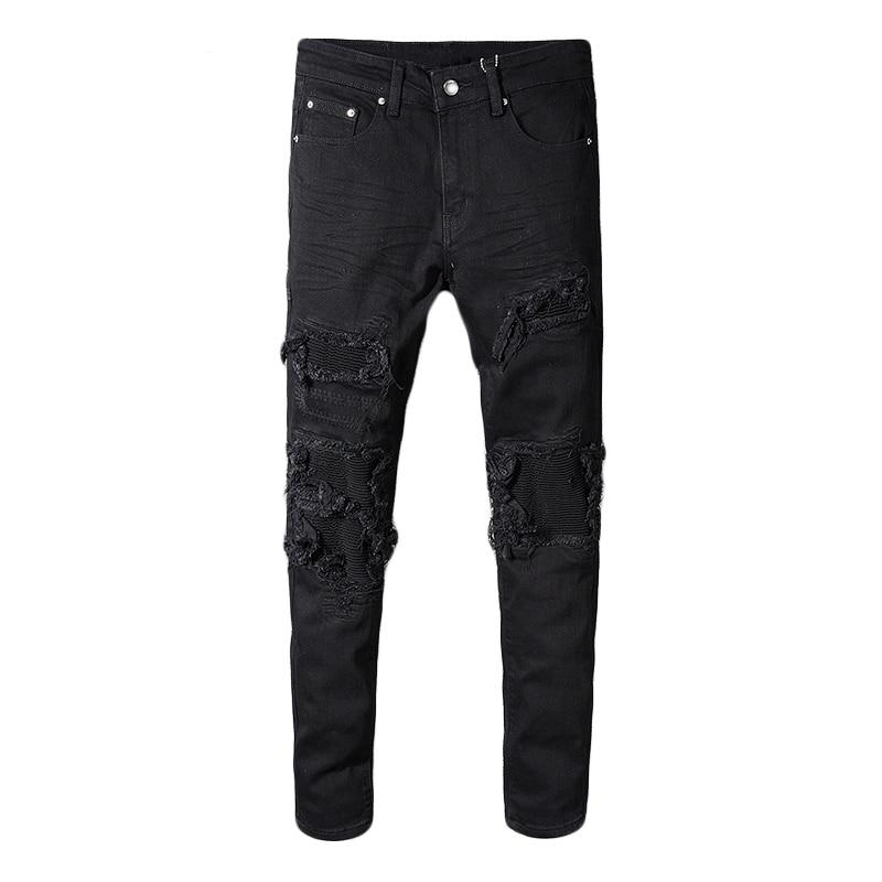 Black Ribbed Patchwork Jeans