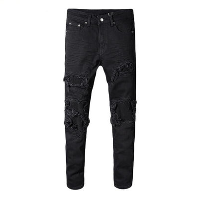 Black Ribbed Patchwork Jeans - Taelor Boutique