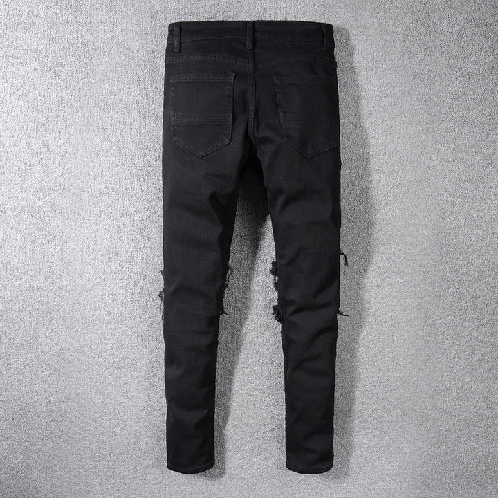 Black Ribbed Patchwork Jeans - Taelor Boutique