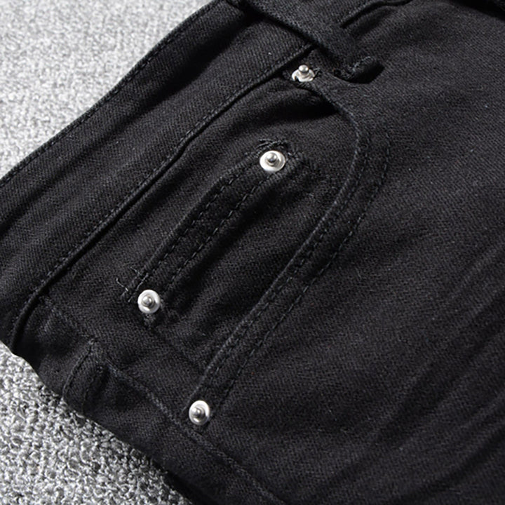 Black Ribbed Patchwork Jeans - Taelor Boutique