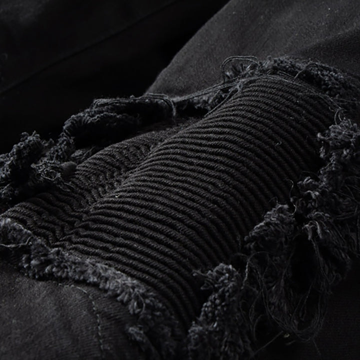 Black Ribbed Patchwork Jeans - Taelor Boutique