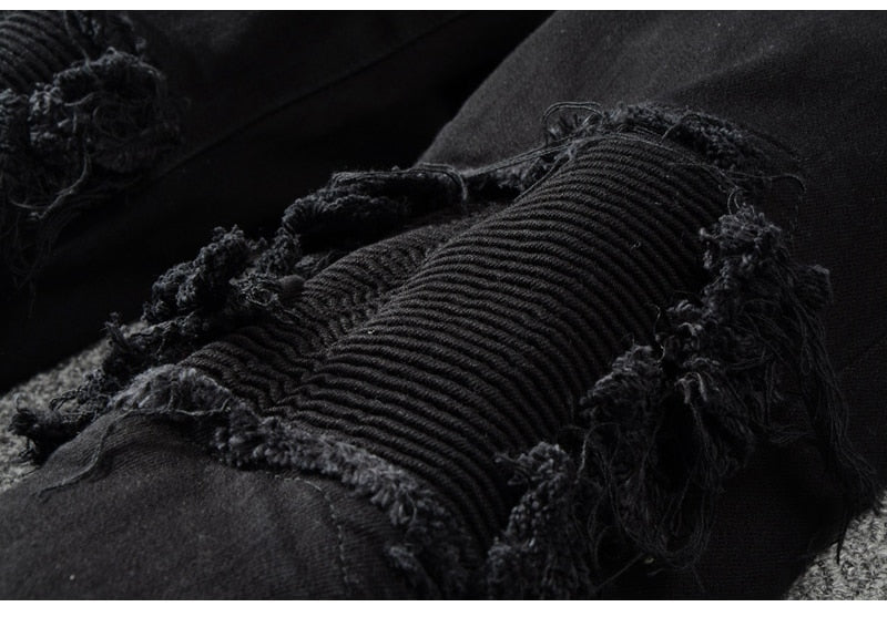 Black Ribbed Patchwork Jeans - Taelor Boutique