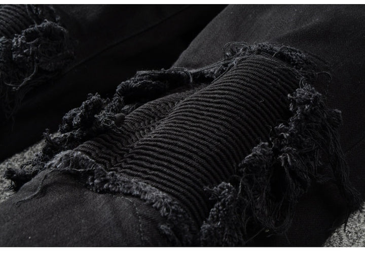 Black Ribbed Patchwork Jeans - Taelor Boutique