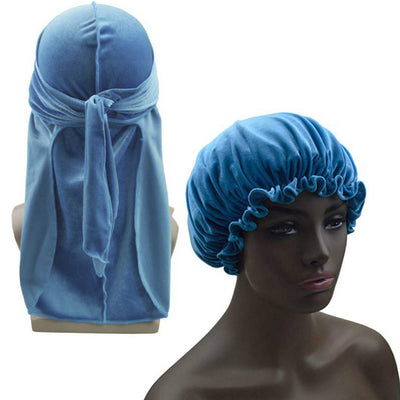 Baby Blue Velvet Durag & Bonnet Set - Taelor Boutique