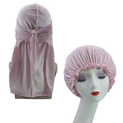 Light Pink Velvet Durag & Bonnet Set - Taelor Boutique