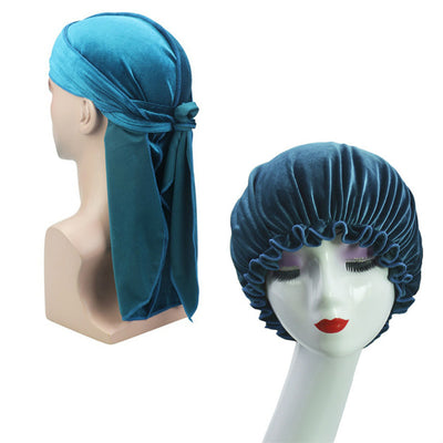 Turquoise Velvet Durag & Bonnet Set - Taelor Boutique