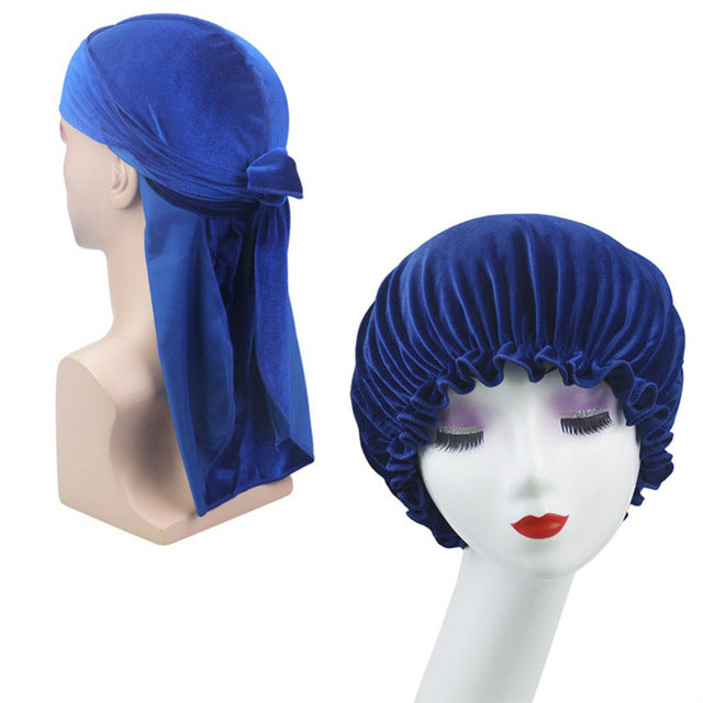 Blue Velvet Durag & Bonnet Set