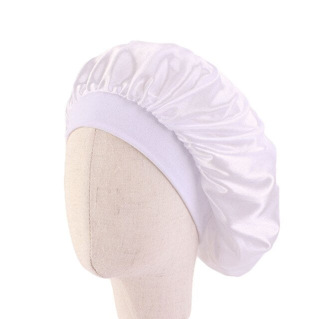 White Kids Silky Wide Band Bonnet