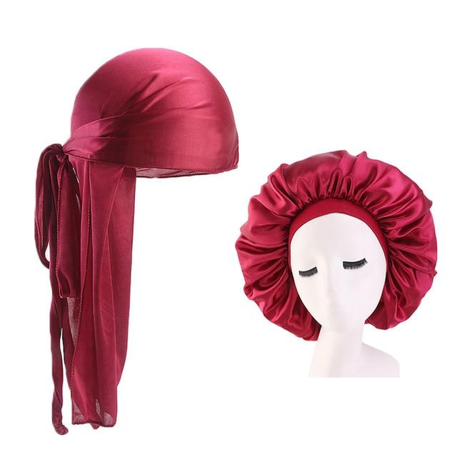 XL Burgundy Silky Durag & Wide Band Bonnet Set