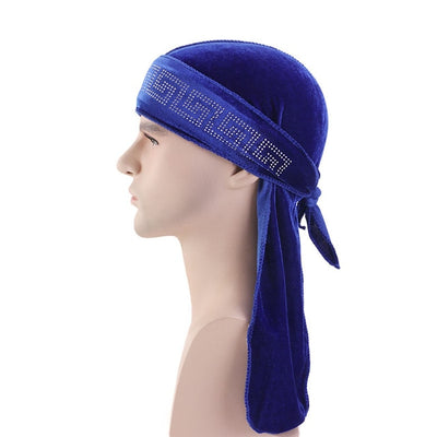 Blue Rhinestone Velvet Durag - Taelor Boutique