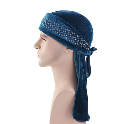 Teal Rhinestone Velvet Durag - Taelor Boutique