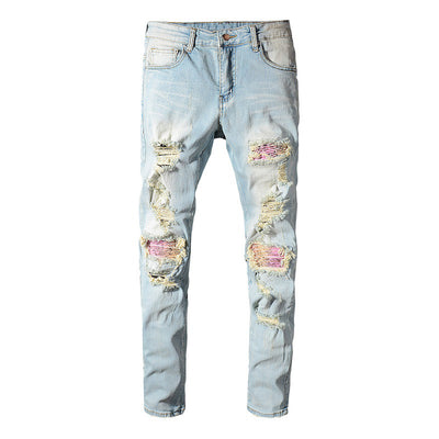 Blue Pink Bandana Patchwork Jeans - Taelor Boutique