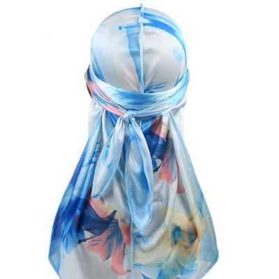 Sky Blue Floral Silk Durag - Taelor Boutique