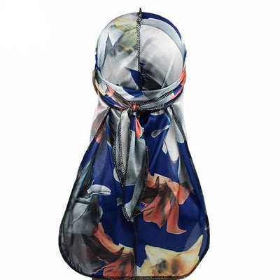 Deep Blue Floral Silk Durag - Taelor Boutique
