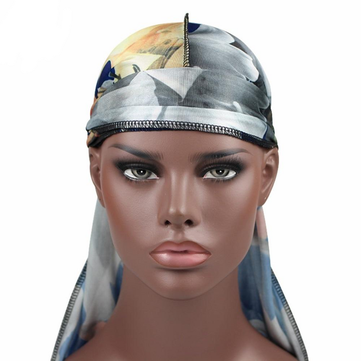 Deep Blue Floral Silk Durag - Taelor Boutique