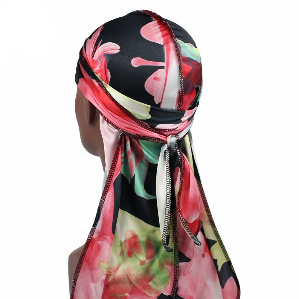 Black Floral Silk Durag - Taelor Boutique