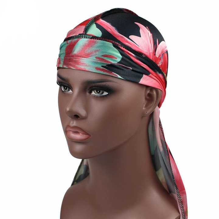 Black Floral Silk Durag - Taelor Boutique