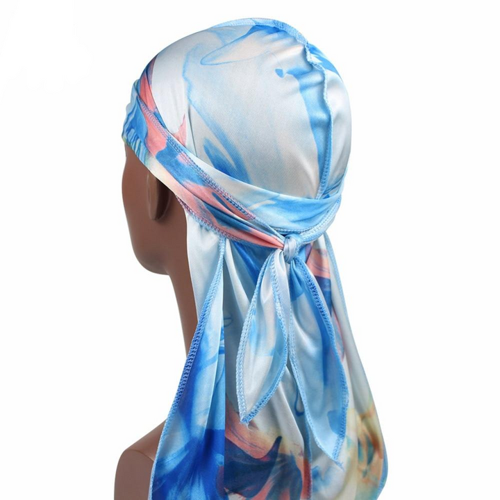 Sky Blue Floral Silk Durag - Taelor Boutique