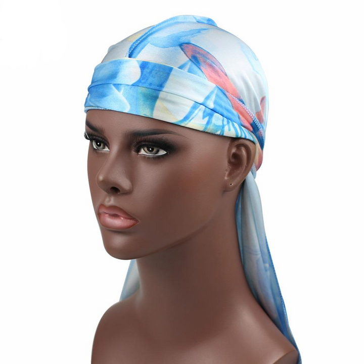 Sky Blue Floral Silk Durag - Taelor Boutique