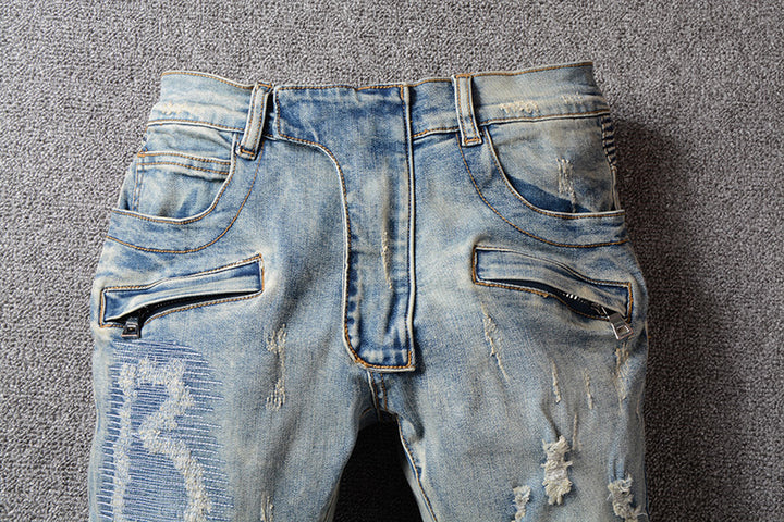 Light Blue Distressed Biker Jeans - Taelor Boutique