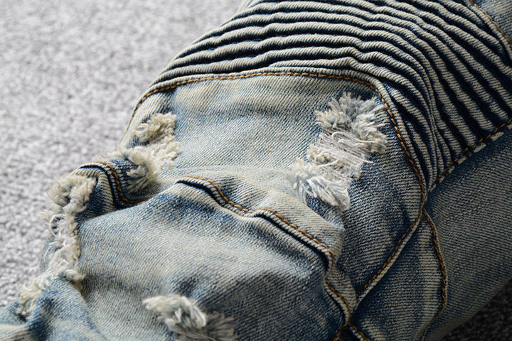 Light Blue Distressed Biker Jeans - Taelor Boutique