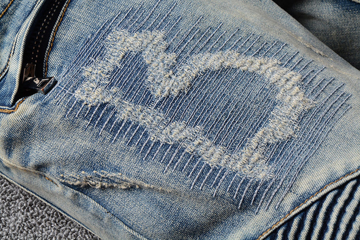 Light Blue Distressed Biker Jeans - Taelor Boutique