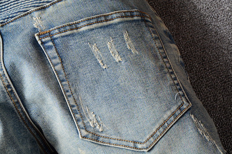 Light Blue Distressed Biker Jeans - Taelor Boutique