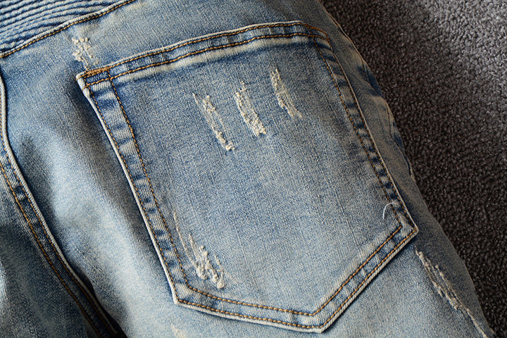 Light Blue Distressed Biker Jeans - Taelor Boutique