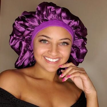 Purple Extra Large Wide Band Silky Bonnet