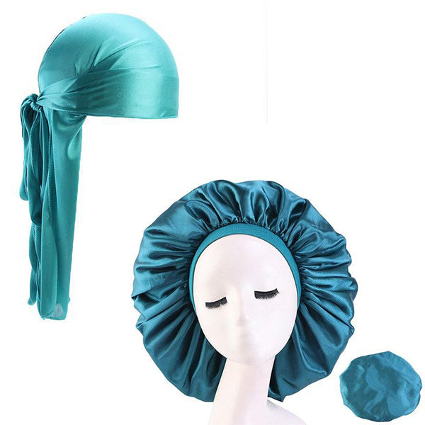 XL Teal Silky Durag & Wide Band Bonnet Set